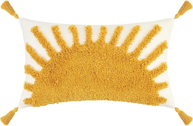 Adabana Decorative Boho Throw Pillow Covers 12x20, Lumbar Tufted Pillows Cover for Couch Bed, Sun Sunshine Pillow Cover for Kids