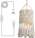 Bioaqua Boho Hanging Lamp Shade, Macrame Pendant Light, Handmade Boho Light Fixture with Plug-in Cord for Home Living Room, Bedroom, Kitchen