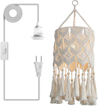 Bioaqua Boho Hanging Lamp Shade, Macrame Pendant Light, Handmade Boho Light Fixture with Plug-in Cord for Home Living Room, Bedroom, Kitchen