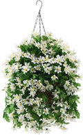 INQCMY Artificial Hanging Flowers in Basket for Patio Garden Decoration,Faux Silk Violet in Planter UV Resistant Realistic for Outside Home Porch Balcony Yard Decor(White)