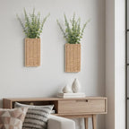 2 Pack Woven Wall Vase with Artificial Eucalyptus Boho Wall Basket Hanging Decor Rustic Pocket Planter Flower Vase for Indoor Living Room Bedroom Home Office Kitchen Decoration