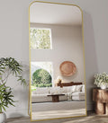 Koonmi Full Length Mirror, 76"x34" Mirror Full Length with Stand, Gold Domed Top Square-Edged Floor Mirror with Aluminum Alloy Frame for Bedroom Living Room