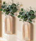 DREAMLOOM 2 Pack Wooden Wall Vases with Fake Plants, Wall Hanging Planters Boho Modern Farmhouse Indoor for Narrow Spaces Entryway Bathroom Home Office Decoration, Brown