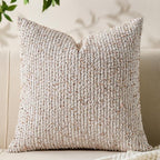 Decorative Couch Throw Pillow Covers 24x24 Beige Striped Soft Wool Pillow Covers Neutral Textured Boho Cushion Covers for Modern Farmhouse Sofa Bedroom Living Room Decor SY011-A24