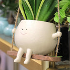 HUNTHAWK Swing Face Planter Pot Hanging Resin Flower Head Planters for Indoor and Outdoor Plants, Succulent Pots for String of Pearls Plant - Ideal Gifts for Mother's Day and Christmas (Medium)