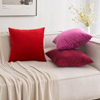 MIULEE 24x24 Inch Euro Sham Velvet Pillow Covers, Set of 2 Large Square Christmas Decorative Pillows -Bright Red Super Soft for King Bed, Sofa, Couch, Accent Chairs
