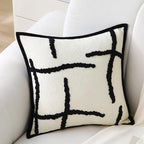 Boho Decorative Throw Pillows with Inserts, 18" x 18" Soft Tufted Modern Chenille Pillow, Pillows for Home, Patio, Couch, Bedroom, Living Room (Black Lines - Cream White Background)