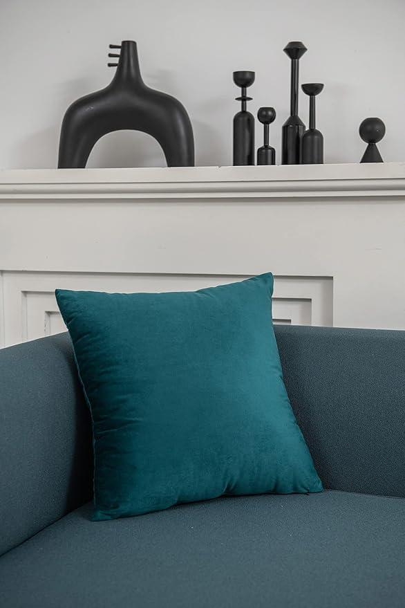 Throw Pillow Covers 18x18 Teal: Pack of 2 Cozy Soft Velvet Square Modern Luxury Decorative Throw Pillow Cases for Sofa Couch Living Room Bed Home Decor