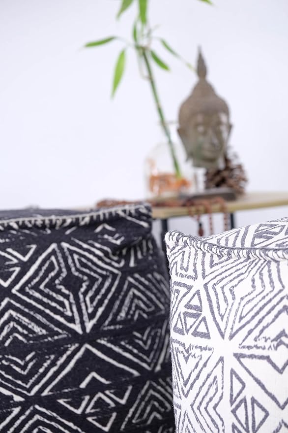 Mandala Life Art Pouf Ottoman - 20x20x20" - Foot Rest Stool - Black Cube