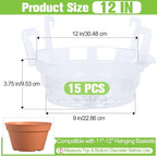 Miuwauer 15 Pack of 12-inch Hanging Basket Water Catcher Plastic Hanging Plant Drip Pan Tray Plastic Saucers Liners for Indoor Outdoor Hanging Plants Baskets Flower Pots - Clear, Round