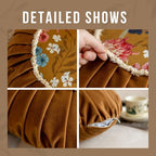 vctops Round Throw Pillow with Zipper Vintage Spring Floral Pillow Cushion Soft Velvet Pleated Throw Pillows for Couch Chair Bed Car (Orange,18")