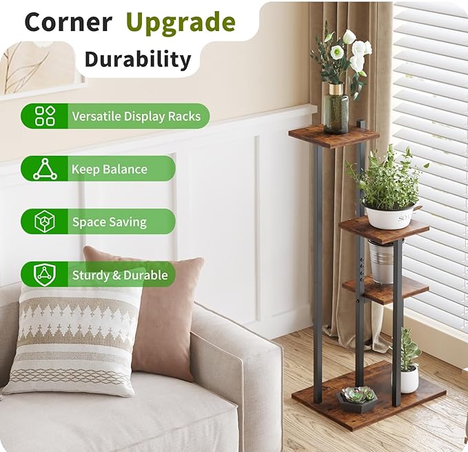 3 Tier Plant Stand Indoor, Tiered Plant Stands for Indoor Plants Multiple, Corner Flower Stand for Living Room, Multi-Layer Vintage Design Plant Shelf