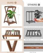 Tall Plant Stand Indoor, Wooden 2 Tier Plant Shelf for Multiple Plants, Corner Square Plant Display Rack, Flower Potted Stand for Living Room Balcony Bedroom Office
