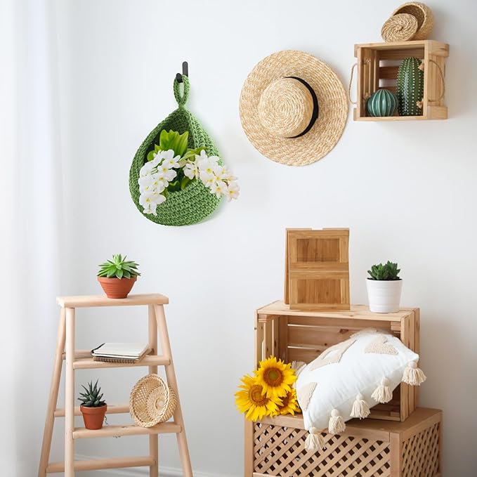 Honeydak Boho Decor Hanging Wall Baskets for Kitchen 3 Pack Teardrop Baskets with Hooks Storage Fruit Onion Vegetable Potato for Home 3 Sizes