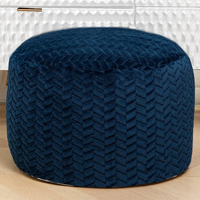 Asuprui Pouf Ottoman Unstuffed Ottoman Foot Rest Floor Pouf Round Pouf Seat Floor Bean Bag Chair Foldable Floor Chair Storage for Living Room Bedroom Navy Blue