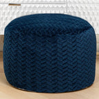 Asuprui Pouf Ottoman Unstuffed Ottoman Foot Rest Floor Pouf Round Pouf Seat Floor Bean Bag Chair Foldable Floor Chair Storage for Living Room Bedroom Navy Blue