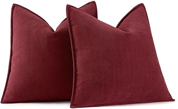 MIULEE Pack of 2 Burgundy Decorative Pillow Covers 18x18 Inch Soft Chenille Luxurious Couch Throw Pillows Farmhouse Cushion Covers with Elegant Design for Sofa Bedroom Living Room Decor