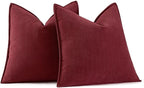 MIULEE Pack of 2 Burgundy Decorative Pillow Covers 16x16 Inch Soft Chenille Luxurious Couch Throw Pillows Farmhouse Cushion Covers with Elegant Design for Sofa Bedroom Living Room Decor