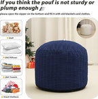 Round Stuffed Pouf Ottoman for Foot Rest, Storage Ottoman Pouf Foot Stool Cushion, Faux Fur Poufs with Foam Chunk Filling, 26 X 18 Inch Floor Chair for Living Room Bedroom Home Decor, Navy Blue