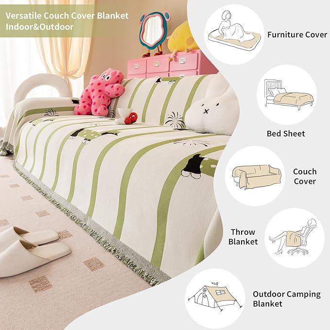 Couch Cover for Sofas, Sofa Couch Cover Washable for Dogs, Chenille Slipcovers Couch Covers for Protector Slipcover Pet Friendly(71"x 71"/Green/1pc)