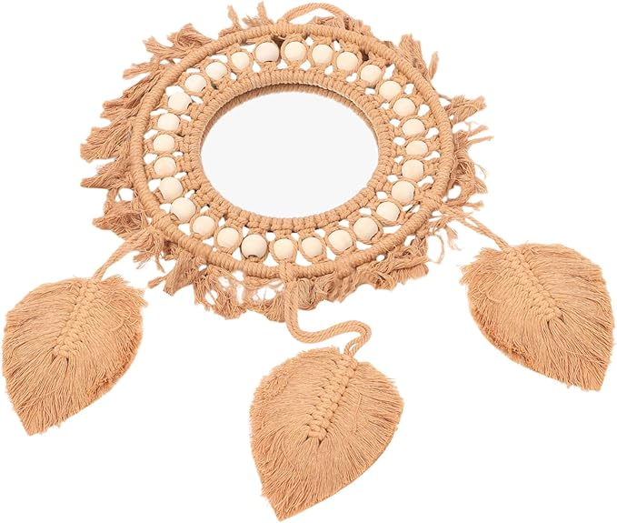FRCOLOR Boho Woven Tapestry Mirror Rustic Rope Wall Mirror for Bedroom Entryway Living Room and Bathroom Decor Decoration with Excellent Clarity and Durability