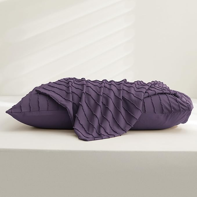 JELLYMONI Pillowcases Standard Size Purple 2 Pack Boho Striped Bed Pillow Covers 20x26in Polyester Envelope Pillow Shams Tufted Bohemian Textured (Pillows are not Included)