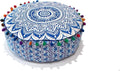 CRAFT KALA 16" Round Large Hippie Mandala Meditation Floor Ottoman Pillow Cushion Pouf Cover Square Poufs Bohemian Circle Floor Cushion Case Outdoor Fireplace Yoga Living Room Decor Cover Blue Ombre