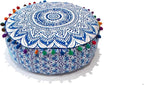 CRAFT KALA 24" Round Large Hippie Mandala Meditation Floor Ottoman Pillow Cushion Pouf Cover Square Poufs Bohemian Circle Floor Cushion Case Outdoor Fireplace Yoga Living Room Decor Cover Blue Ombre