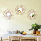 3 Pack Metal Mirrors for Wall Sunburst Wall Mirrors Home Décor Decorative Hanging Wall Art for Living Room Bedroom Entryway (Pink, Flowers)