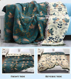 Boho Blanket for Bed 100% Cotton Bohemian Throw Blankets Ultra Soft Woven Muslin Decorative Blankets All Seasons Vintage Quilt Knitted Blanket for Sofa Chair(Blue, 60"x80")