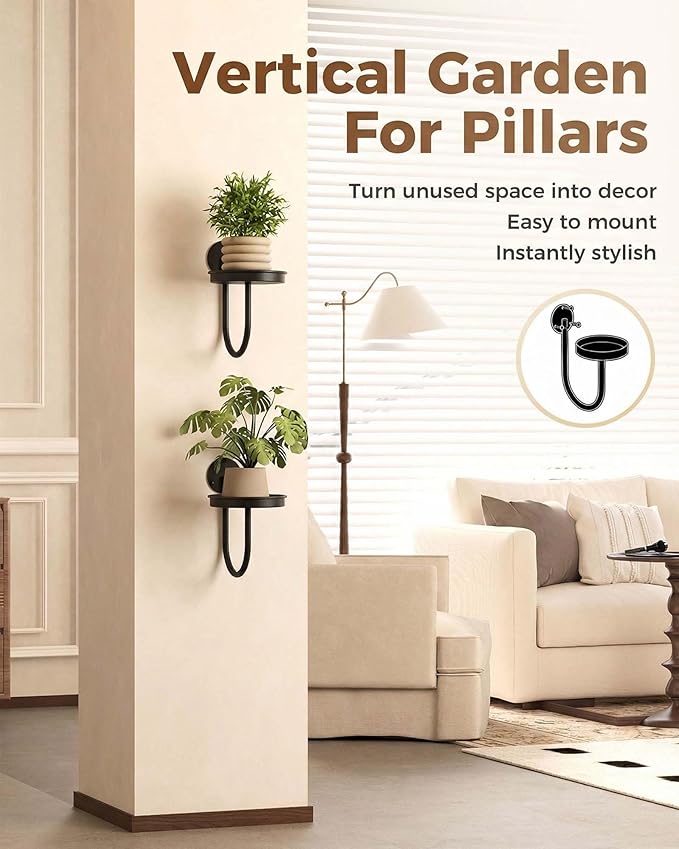 Leaf&lull Wall Plant Holder Planter with Wall Planters for Indoor Plants Plant Hanger Hanging Plant Holder Wall Hanging Decor 2 Pack Black