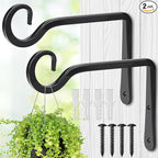 Plant Hangers Outdoor, 2 Pack 6 Inch Hanging Plant Bracket, Metal Hanging Plant Hooks, Wall Hooks for Hanging Plants, Bird Feeder, Flower Basket, Wind Chimes, Indoor Outdoor (Black)