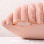 Pallene Faux Fur Plush Throw Pillow Covers 20x20 Set of 2, Luxury Soft Fluffy Striped Decorative Pillow Covers for Sofa, Couch, Living Room, Pink