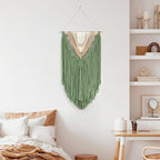 EOBTAIN Green Macrame Wall Hanging Boho Home Decor,Handmade Craft Handwoven Tapestry for Gallery Nursery Living Room,Natural Cotton Cord and Wood Beads Tassel Bohemian Art Decoration,30 Inch