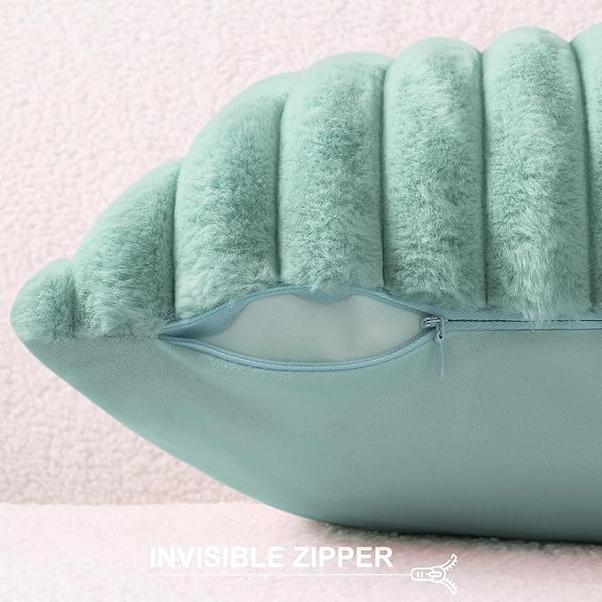 Pallene Faux Fur Plush Throw Pillow Covers 26x26 Set of 2, Luxury Soft Fluffy Striped Decorative Pillow Covers for Sofa, Couch, Living Room, Aqua