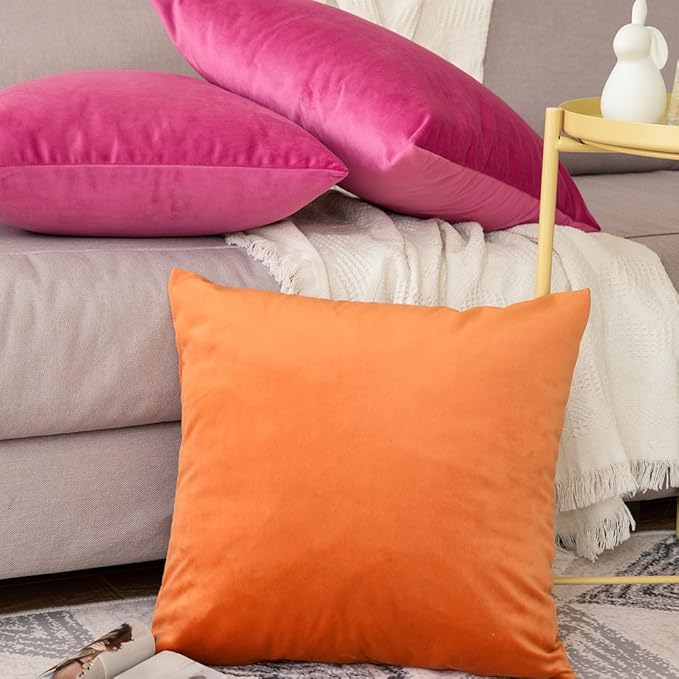 MIULEE Velvet Throw Pillow Covers 18x18 Inch, Pack of 2 - Hot Pink, Soft Solid Decorative Pillow Covers Cushion Cases Modern Luxury Home Decor for Couch Sofa Bedroom Livingroom