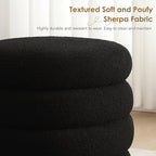 Flouki 19.5" Storage Ottoman Round, Vanity Stools for Bedroom, Entryway Ottoman for Console Table, Ottoman Stool for Girls Women, Foot Stool for Living Room Set of 2, Sherpa Black