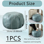 Louis Donné 21 Inch UNSTUFFED Moroccan Pouf Ottoman Cover, Handmade Faux Leather Foot Stool, Round Storage Poof Cover, Exotic Décor for Living Room Bedroom or Wedding Gifts ONLY Cover(Blue)