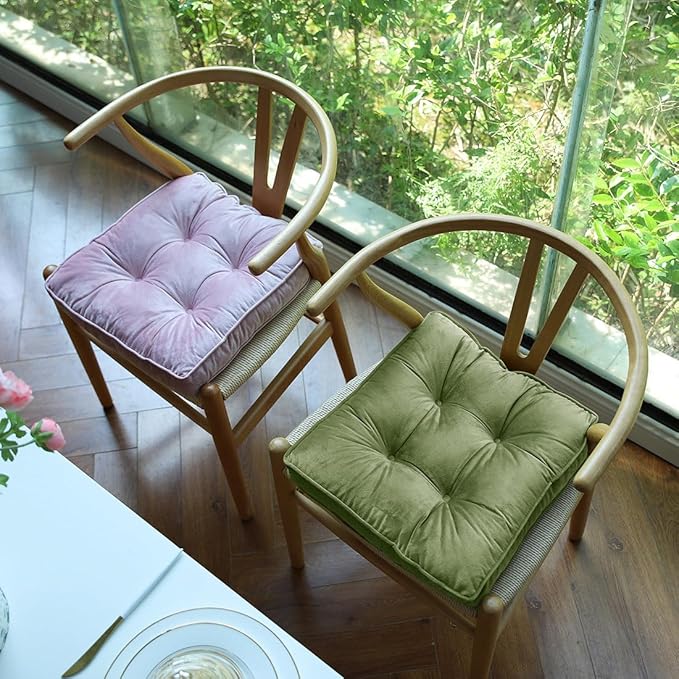 vctops Soft Velvet Chair Pads with Ties Comfy Solid Seat Cushion for Dining Chairs, Office Chairs, Hardwood Floors (Grass Green, 16"x16")