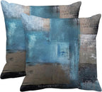 Britimes Throw Pillow Covers Modern Home Art Decor, 18 x 18 Inches Set of 2 Pillow Cases Decorative, Abstract Oil Painting Pillowcases for Bedroom, Living Room, Cushion Couch Sofa, Teal Grey