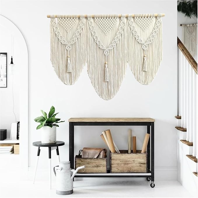 Large Macrame Wall Hanging - Boho Tapestry Macrame Wall Decor Art- Chic Bohemian Handmade Woven Tapestry Home Decoration for Bedroom Living Room Apartment Dorm Gallery - 43"x32" (Tassels)