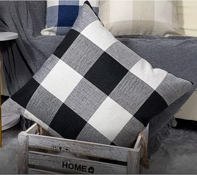 VAKADO 20x20 Farmhouse Black White Buffalo Plaids Decorative Throw Pillow Covers Retro Rustic Boho Check Cushion Cases Home Decor for Porch Couch Sofa Car Outdoor Set of 2