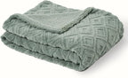 EverGrace Jacquard Boho Sherpa Fleece Throw Blanket for Couch, Super Soft Cozy Fuzzy Plush Blankets for Winter, Reversible Thick Warm Blanket for Bed, Sofa, Living Room, Sage Green, 50" x 60"