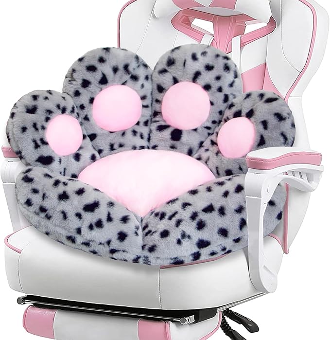 Cat Paw Cushion Kawaii Office Chair Cushion Comfy Plush Gaming Chair Cushion Cute Seat Cushion for Girl, Cute Gaming Accessories Room Decorate (Gray-Black Flecks)