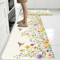 Flower Rugs for Kitchen Floor, ButterflyFloral Anti Fatigue Mats for Kitchen Floor Non Slip, 2PCS Rubber Kitchen Mat, Washable Cushioned Runner Carpet Rug for Sink Laundry 15.7"×27.5" +15.7"×47" 3.5mm