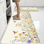 Flower Rugs for Kitchen Floor, ButterflyFloral Anti Fatigue Mats for Kitchen Floor Non Slip, 2PCS Rubber Kitchen Mat, Washable Cushioned Runner Carpet Rug for Sink Laundry 15.7"×27.5" +15.7"×47" 3.5mm