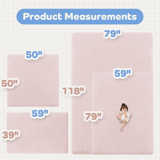 1.5" Thick Baby Play Mat for Floor, 59x79 Playpen Mat, Pro Soft Flannel Foam Mats Toddler Infant Kids Crawling for Nursery Rug Playroom Living Room Waterproof Easy Care Non-Slip (Baby Pink)