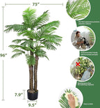 8ft Artificial Palm Tree Fake Palm Plants Outdoor Indoor in Pot Large Faux Palm Plants for Living Room Front Porch Patio Pool Garden Home Office Decor (96in-2Pack)