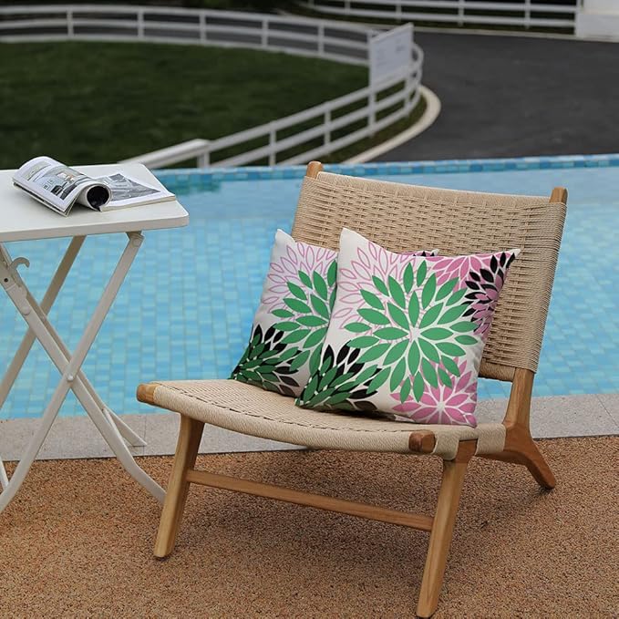 DFXSZ Green Pink Black Flower Pillow Covers 18x18 Inch Set of 2 Outdoor Throw Pillows Outdoor Waterproof Decor for Living Room Sofa Patio Funiture Garden Floral Polyester Pillow Covers 012B18