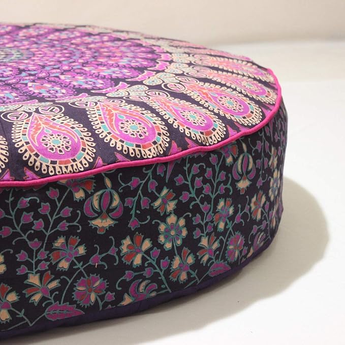 Indian Mandala Cotton Handmade Round Floor Pillow Comfortable Car Bed Sofa Decor Large Round Cushion Cover Bohemian Meditation Pillow Case Ottoman Pouf Cover Pet Dog Bed